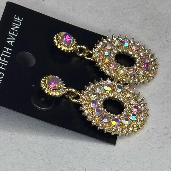 Saks Fifth Ave AB Crystal Post With Drop Hoop AB Crystal Earrings - Picture 7 of 9